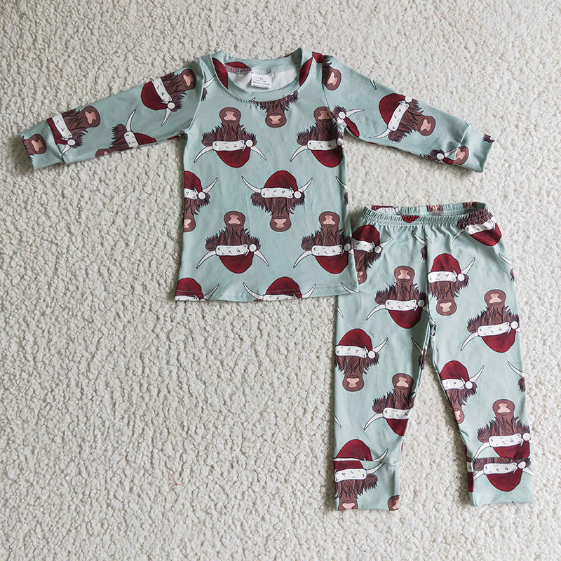 BLP0087 Baby Boy Christmas Western Cow Pants Pajamas Outfit