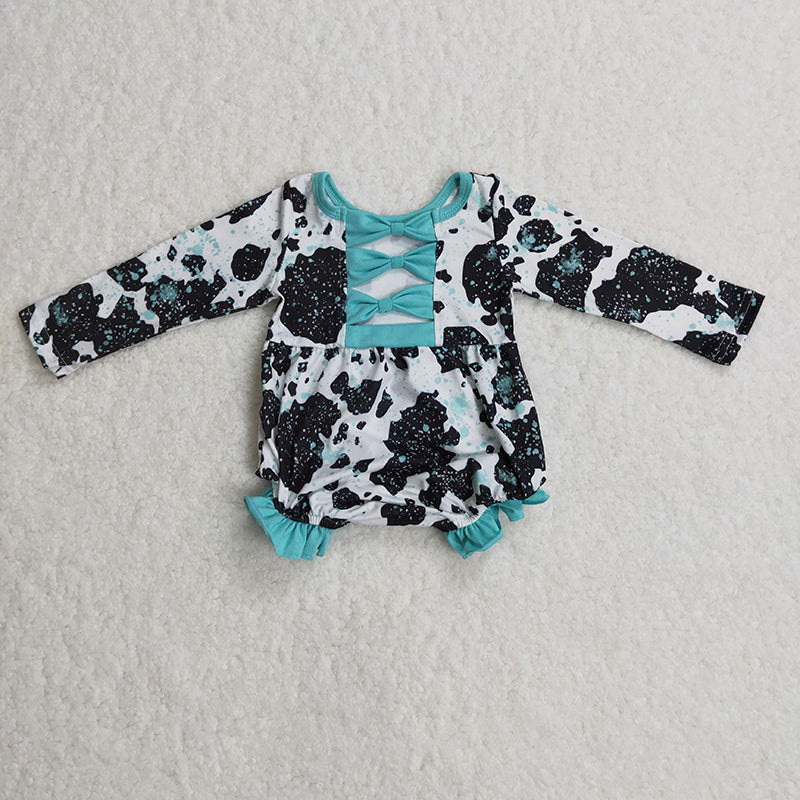 LR0197 Baby Girl Cow Print Bow Romper