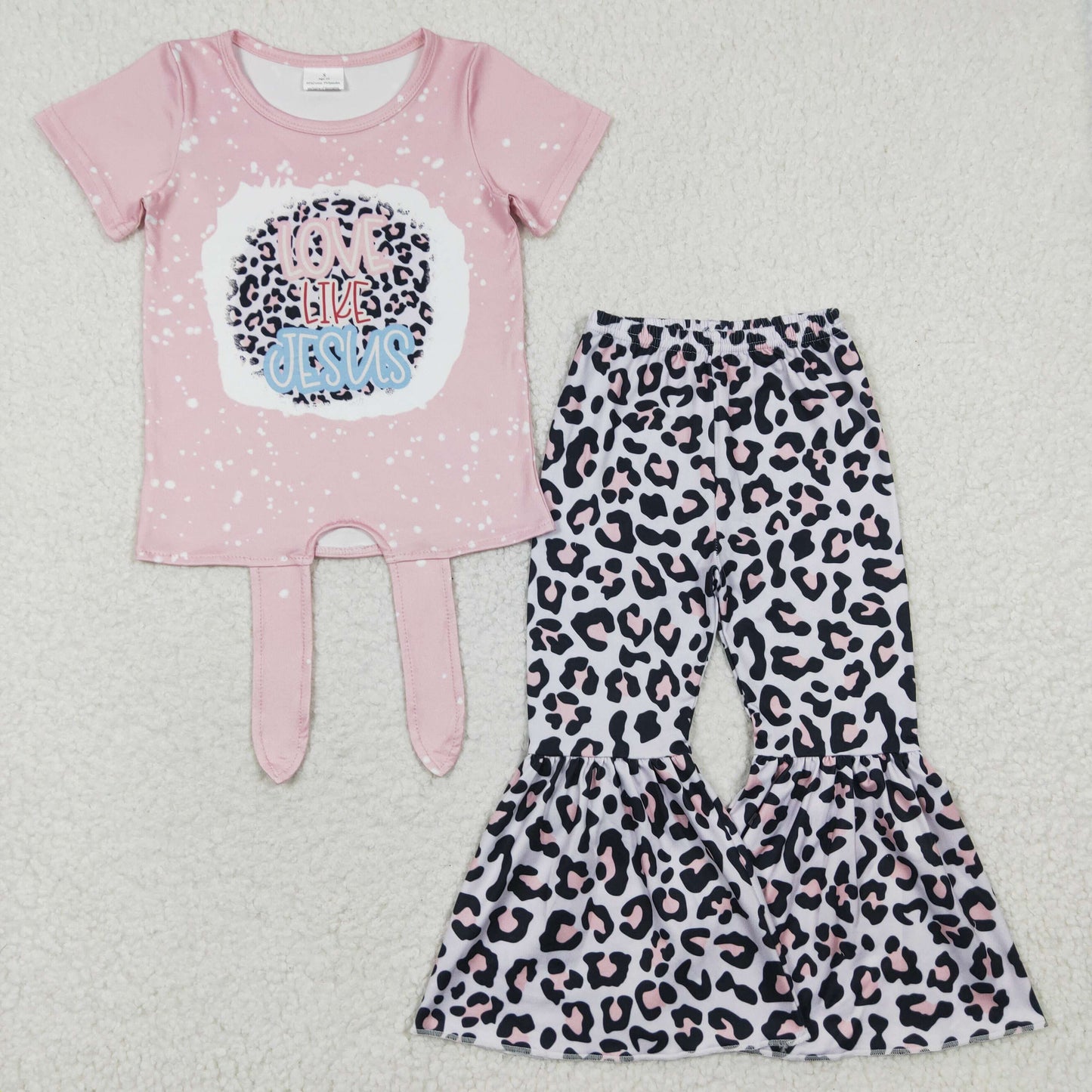 GSPO0518 Baby Girl Love Like Jesus Leopard Bell Pants Outfit