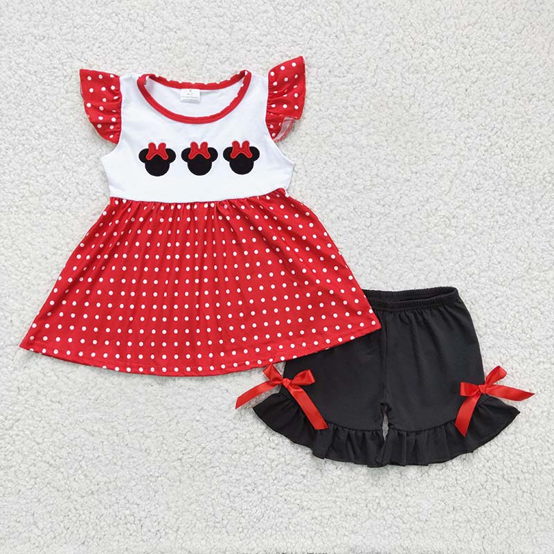 GSSO0130 Baby Girl Mouse Embroidery Shorts Outfit
