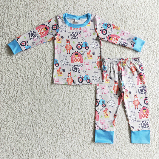 BLP0138 Baby Boy Farm Outfit Blue Outfit Pajamas