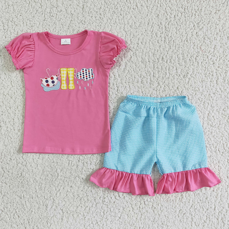 GSSO0123 Baby Girl Summer Embroidery Shorts Outfit