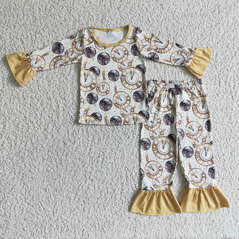 BLP0101 Baby boy Clock print long sleeves Kids Happy New Year Outfit pajamas