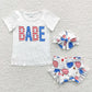 GBO0127 Baby Girl July 4th Short Sleeves Tassel Shirt Star Bummie Summer Outfit