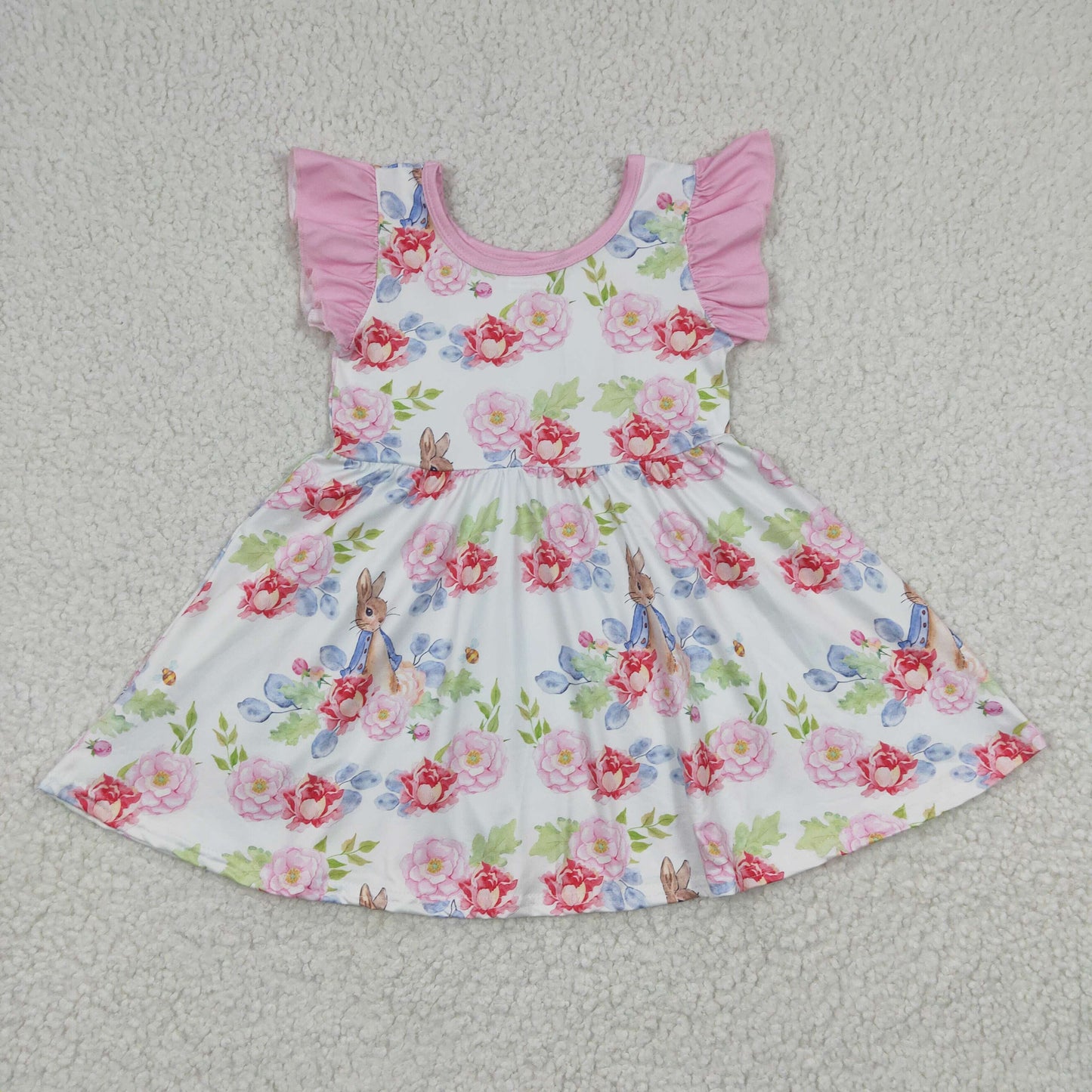 GSD0223 Baby Girl Easter Rabbit Floral Pink Twirl Dress