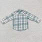 BT0169 Baby Girl Kids Green Plaid Cotton Pocket Flannel Button Up Shirt