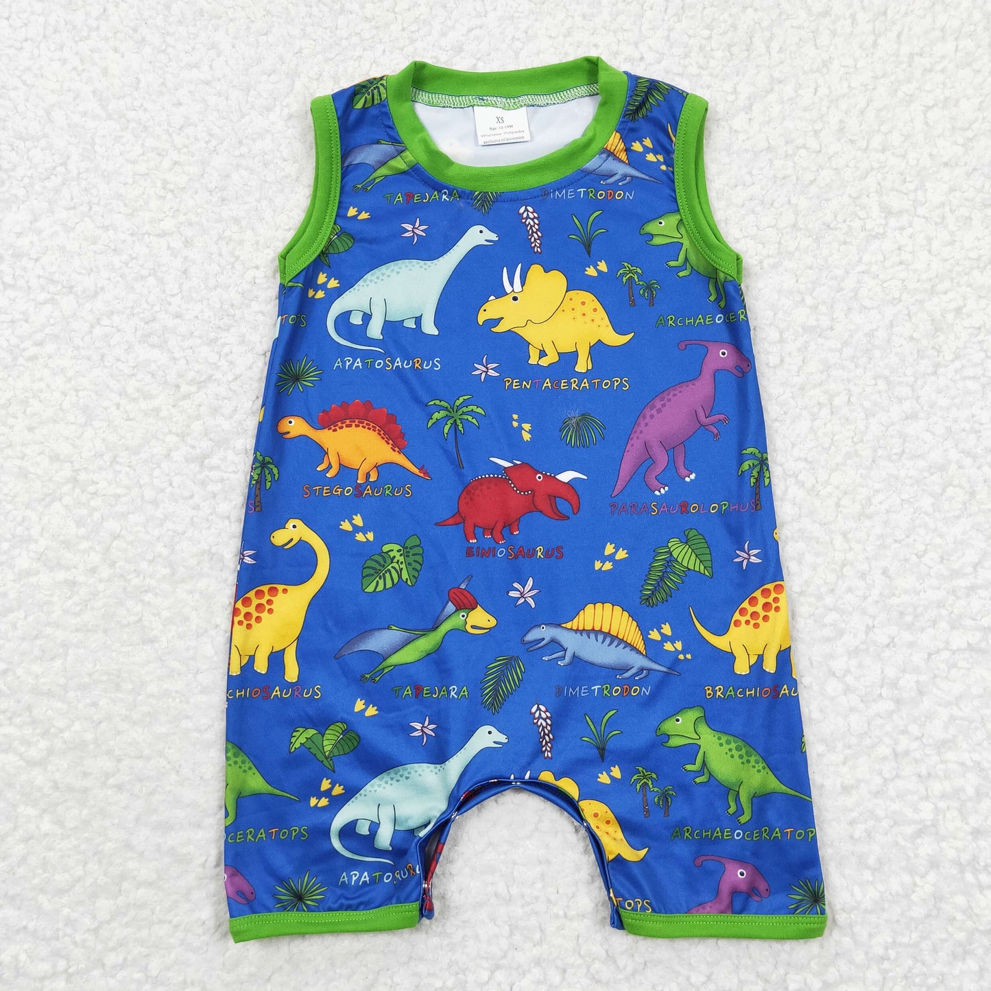 SR0342 Baby Boy Sleeveless Dinosaur Summer Romper