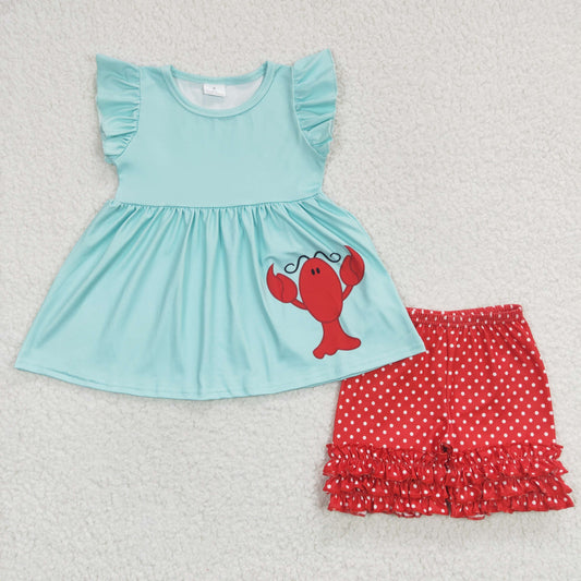 Baby Girl Summer Crawfish Red Dots Ruffle Shorts Outfit