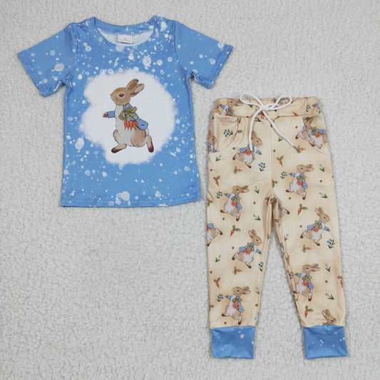 BSPO0083 Baby Boy Easter Rabbit Short Sleeves Shirt Pants Outfit