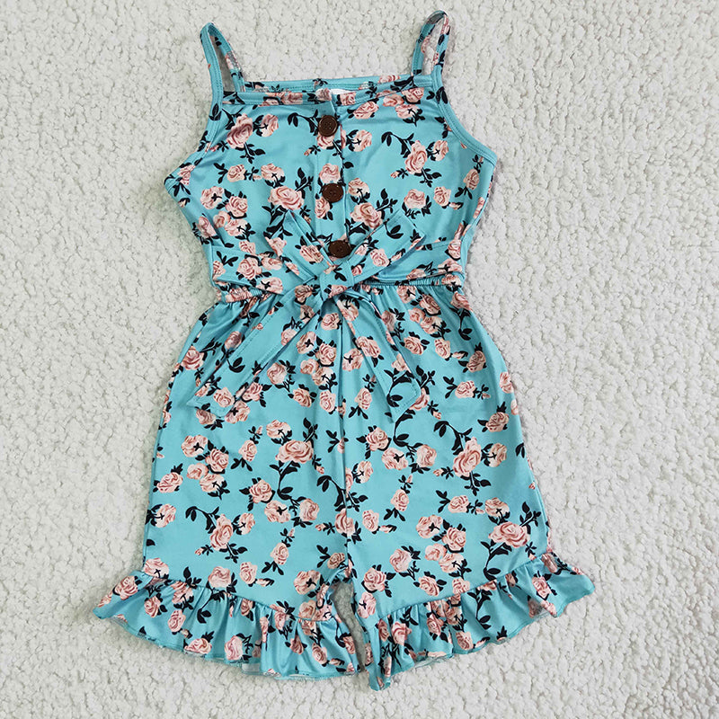 SR0002 Summer Green Floral One-piece Tunic Jumpsuit