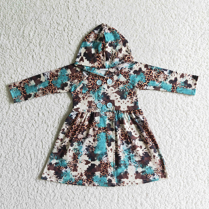 GT0027 Baby Girl Western Cow Hoodie Dress Coat