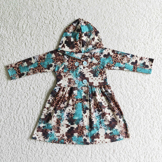 GT0027 Baby Girl Western Cow Hoodie Dress Coat