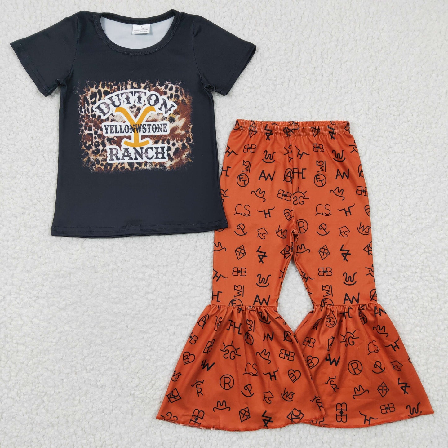 GSPO0433 Baby Girl Western Short Sleeves Shirt Cow Bell Pants Outfit