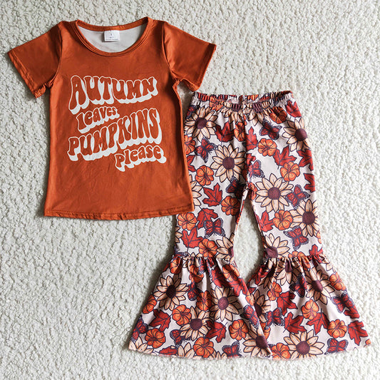 GSPO0193 Baby Girl Autumn Leaves Pumpkin Flower Outfit