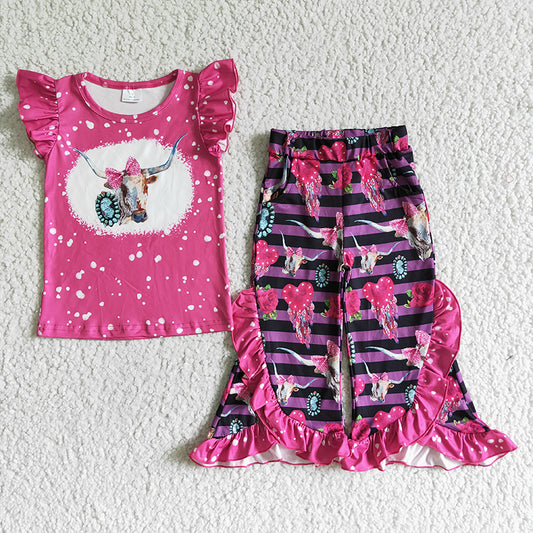 GSPO0102 Baby Girl Rose Red Western Hat Pants Outfit