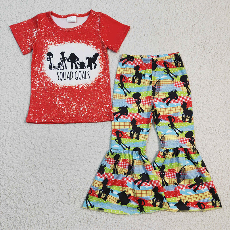 GSPO0337 Baby Girl Short Sleeves Shirt Bell Pants Outfit