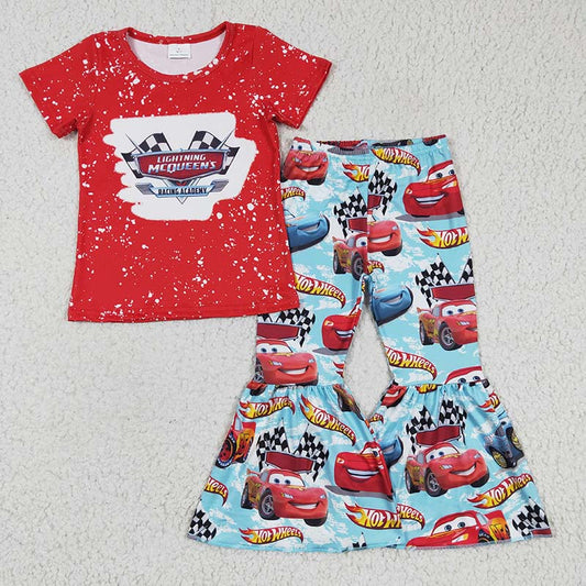 GSPO0111 Baby Girl Red Car Bell Pants Set