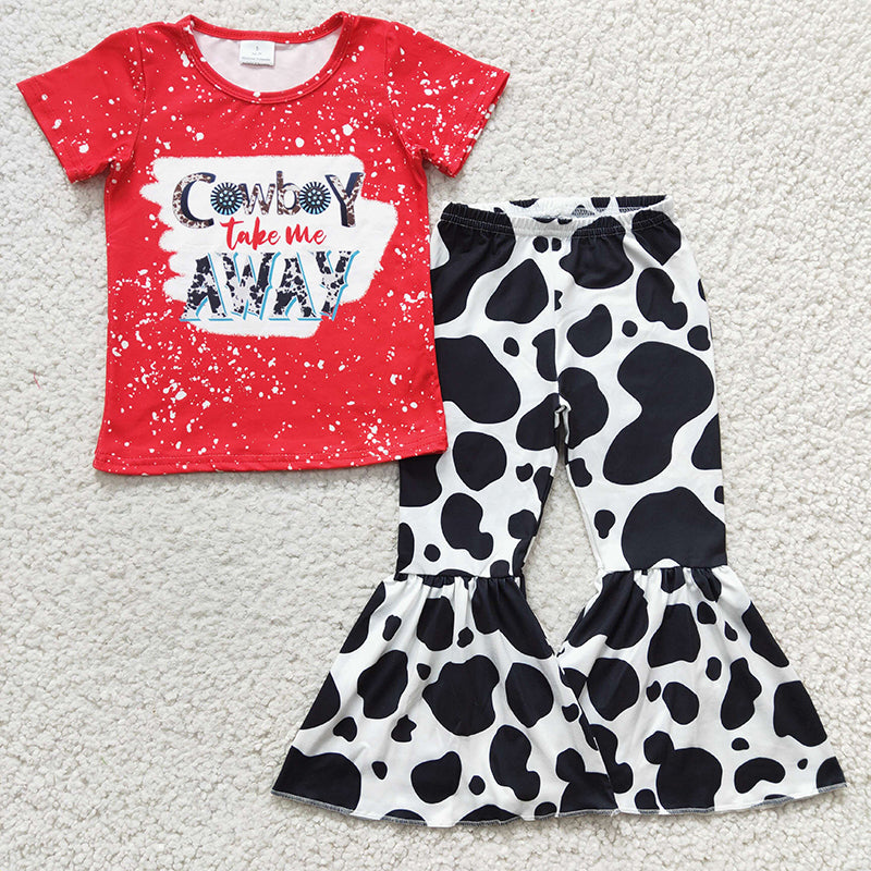 Baby Girl Western Cow Print Bell Pants Outfit