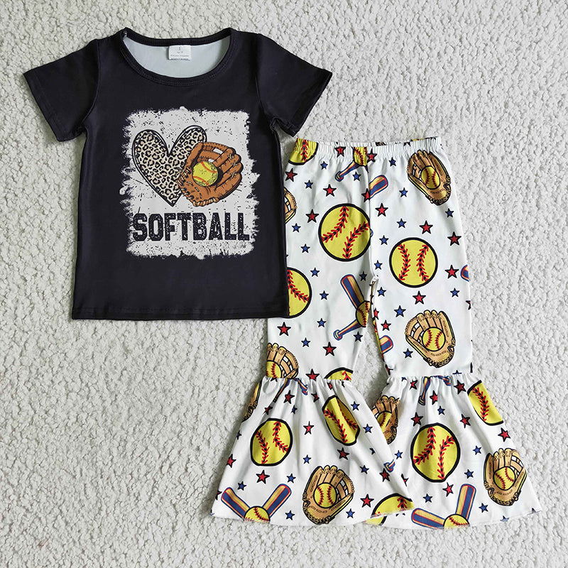 GSPO0215 Baby Girl Softball Bell Pants Set