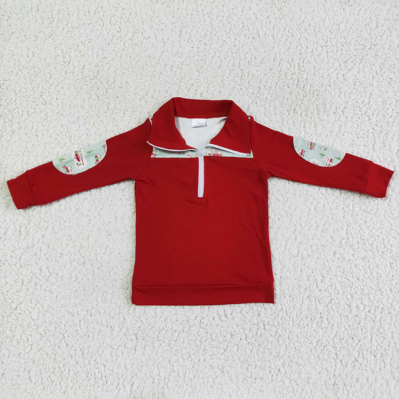 BT0047 Red Zipper Kids Christmas Shirt