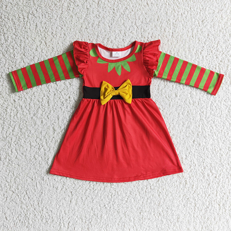 GLD0144 Baby Girl Christmas Red Long Sleeve Dress