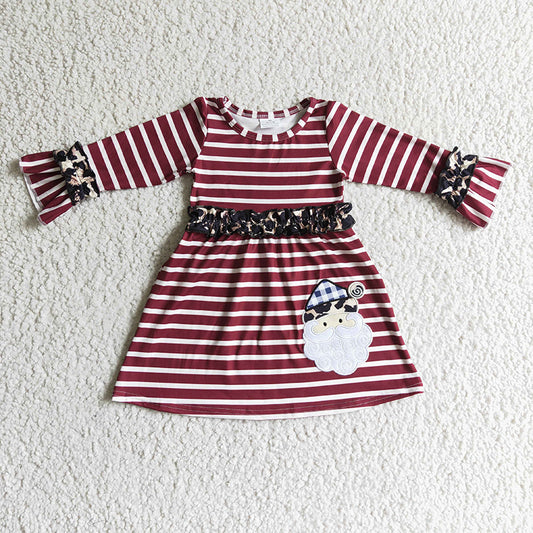 GLD0071 Baby Girl Christmas Santa Embroidery Leopard Striped Twirl Dress