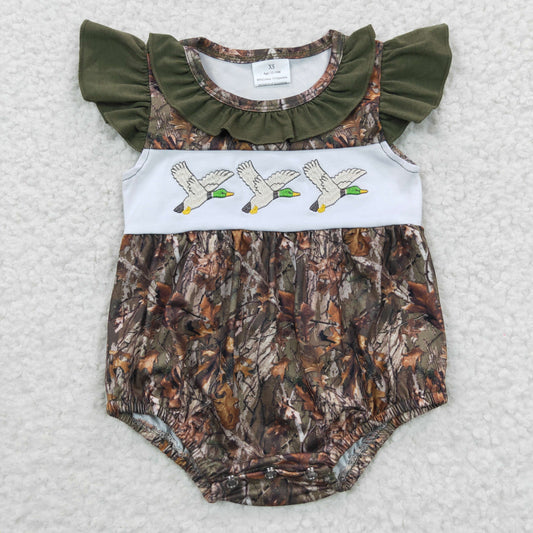 SR0358 Baby Girl Embroidery Duck Camo Summer Romper