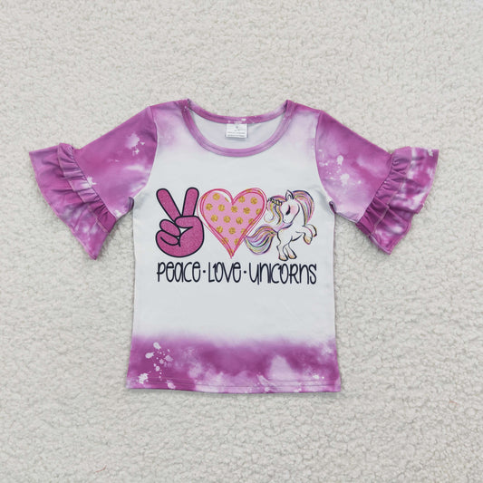 GT0161 Baby Girl Short Sleeves Peace Love Unicorns Shirt
