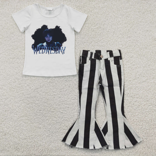 Baby Girl Movie Short Sleeves Shirt Striped Denim Pants Jeans Outfit