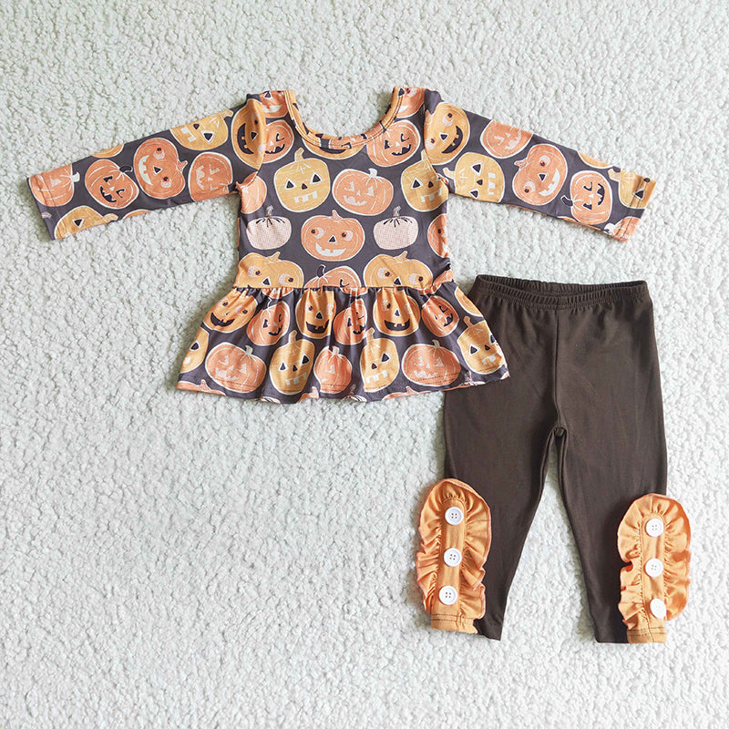 GLP0116 Halloween Pumpkin Baby Girl Kids Outfit