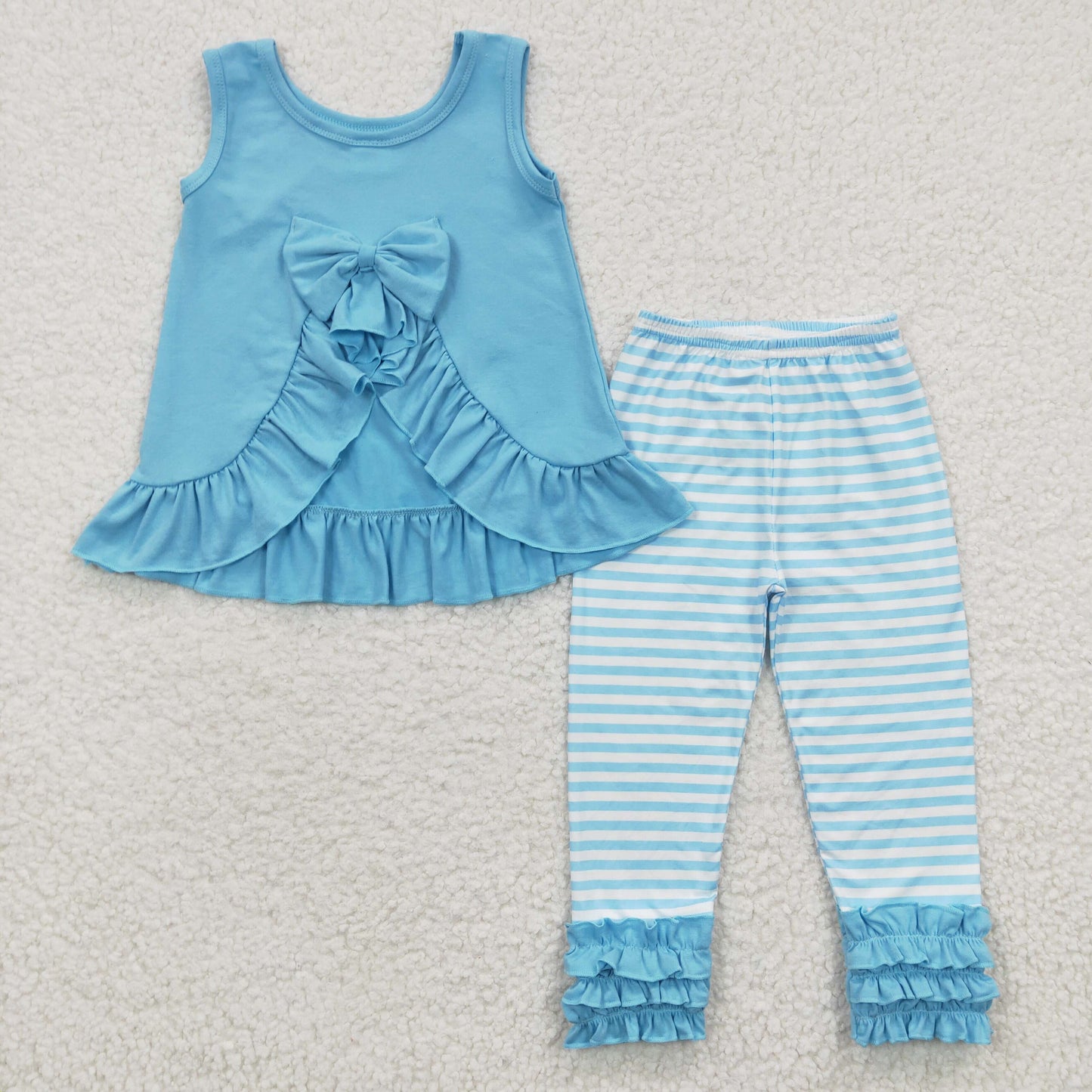 GSPO0505 Baby Girl Cotton Open Back Striped Pants Blue Outfit