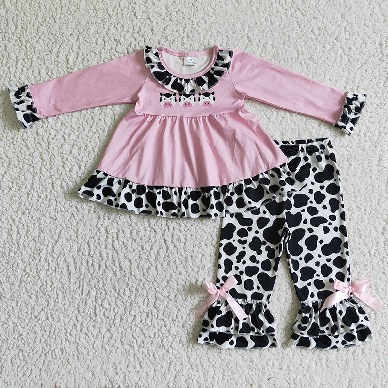 GLP0165 Baby Girl Pink Cow Print Pajamas