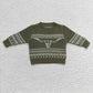 BT0178 Kids Western Cow Green Winter Fall Sweater