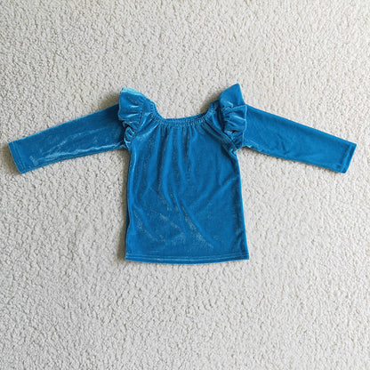 GT0064 Baby Girl Blue Velvet Shirt