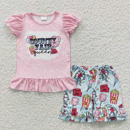 GSSO0260 Baby Girl Short Sleeves Founty Fair Shorts Summer Outfit