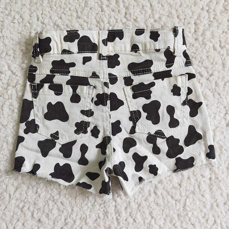 SS0027 Summer Baby Girl Cow Print Denim Shorts