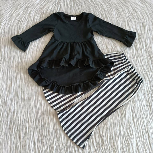 Baby Girl Black Long Sleeve Stripe Bell Pants Outfit