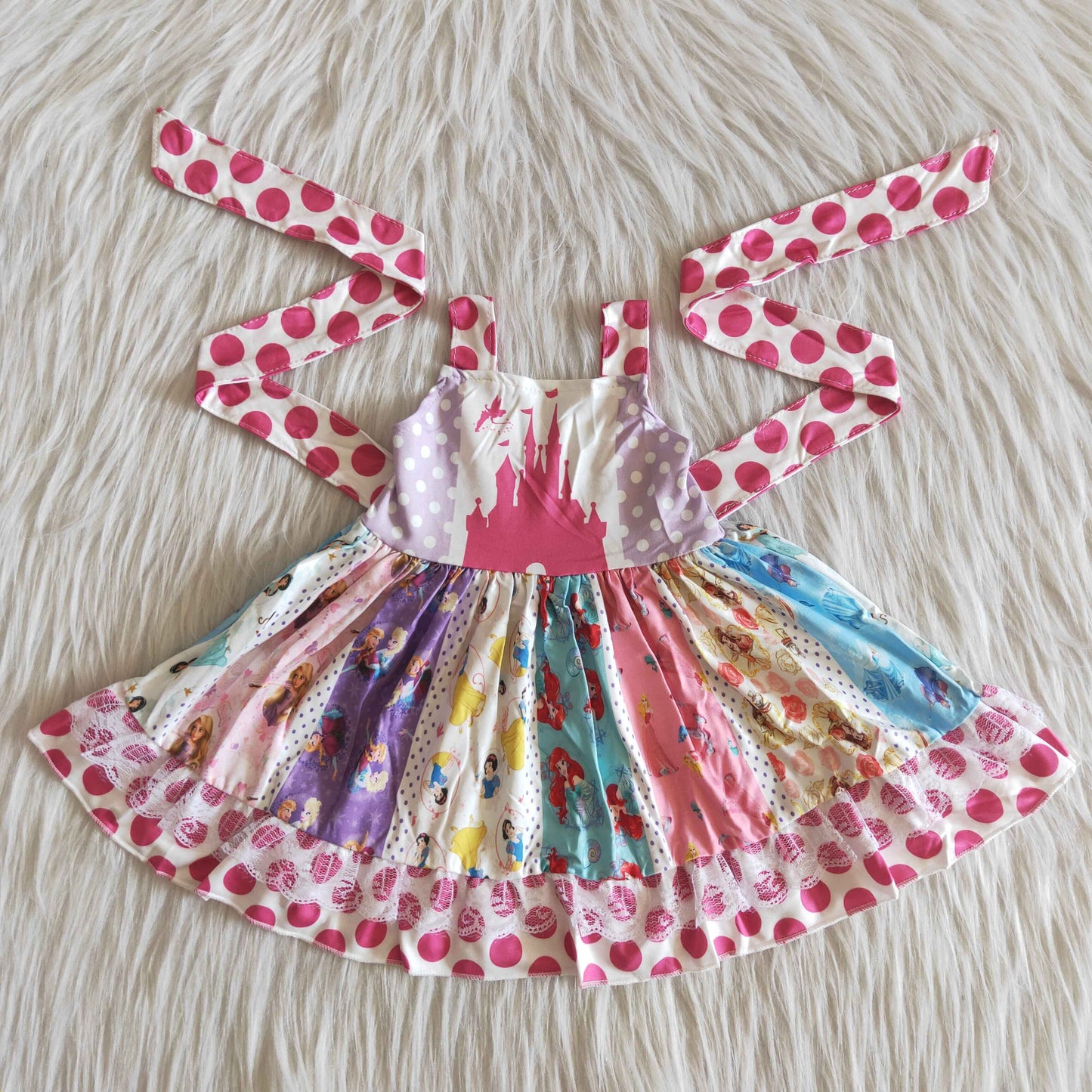 Baby Girl Princess Dots Lace Twirl Dress