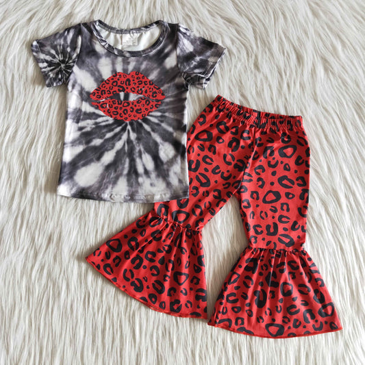 C10-11 Baby Gir Red Leopard Bell Pants Set