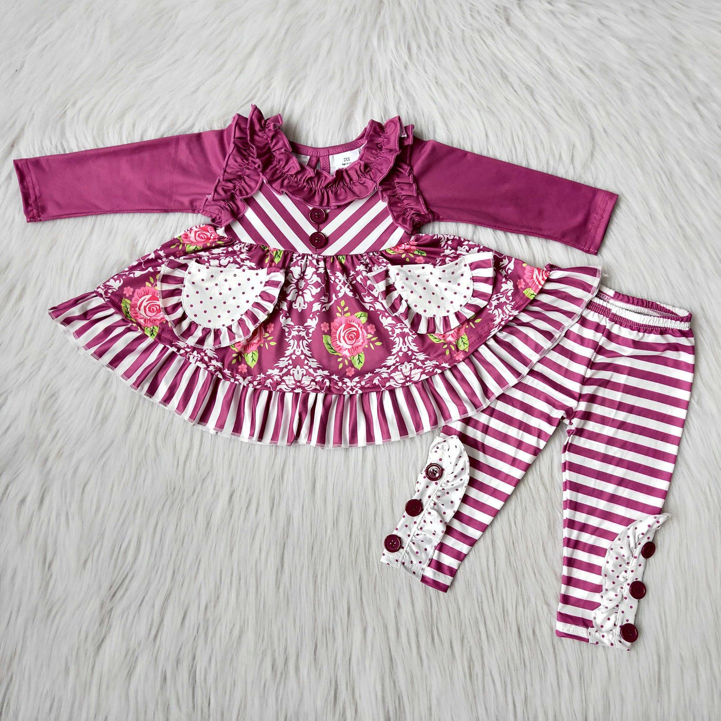 6 B8-21 Purple Floral Pocket Baby Girl Stripe Pants Set