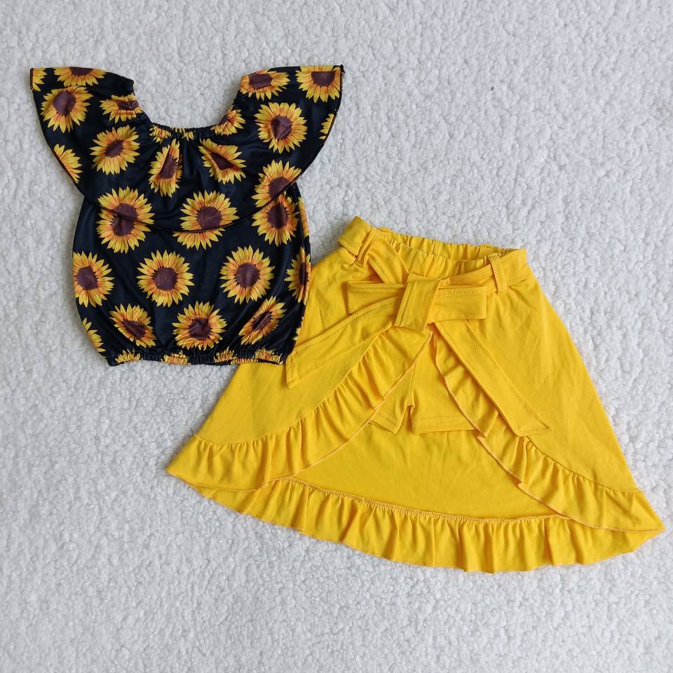 B3-14 Baby Girl Sunflower Shorts With Skirt Summer Outfit