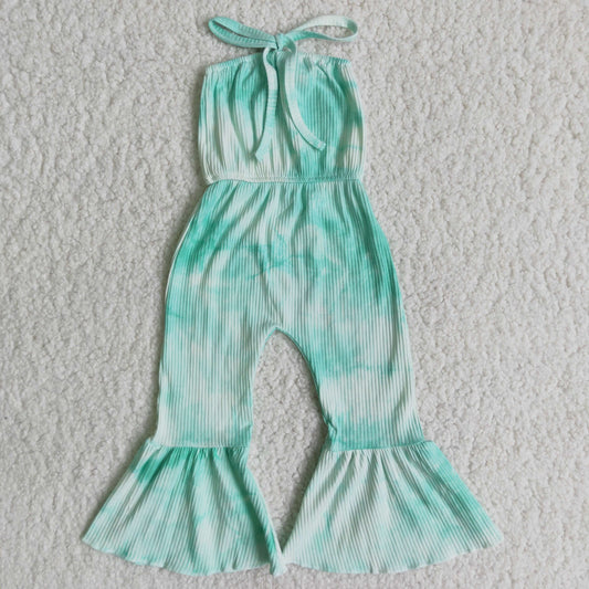 Green Tie Dye One-piece Cotton Jumpsuit