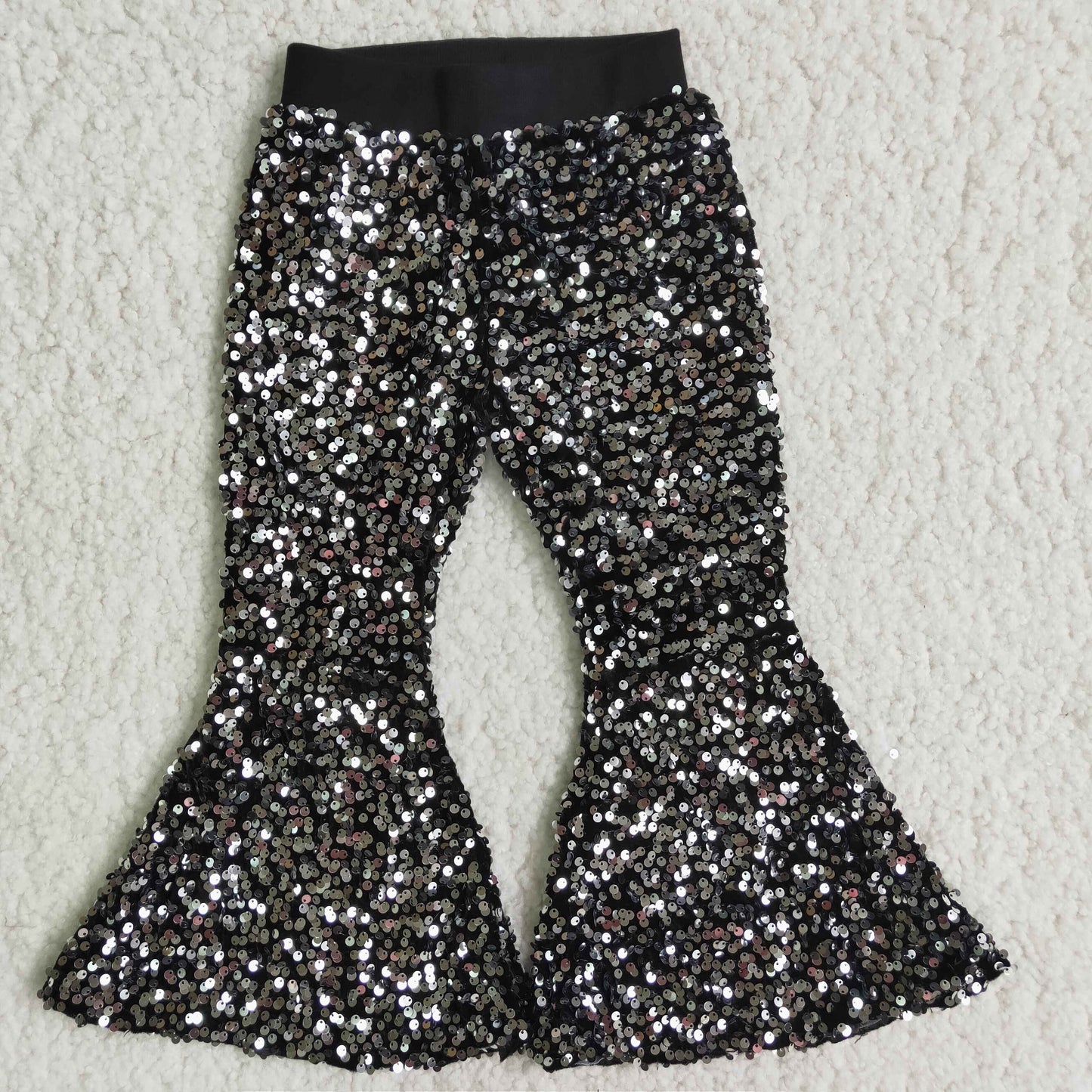 Baby Girl Black Glitter Sequins With Lining Bell Pants