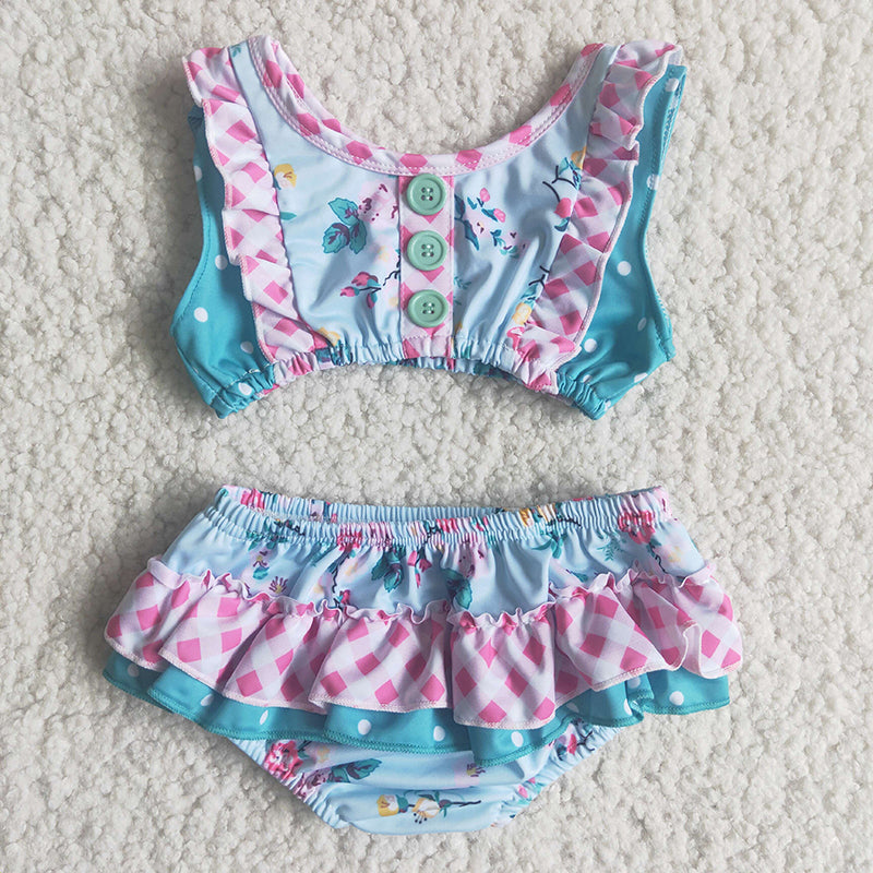 A6-4 Flower Dots Summer Swimsuit Outfit