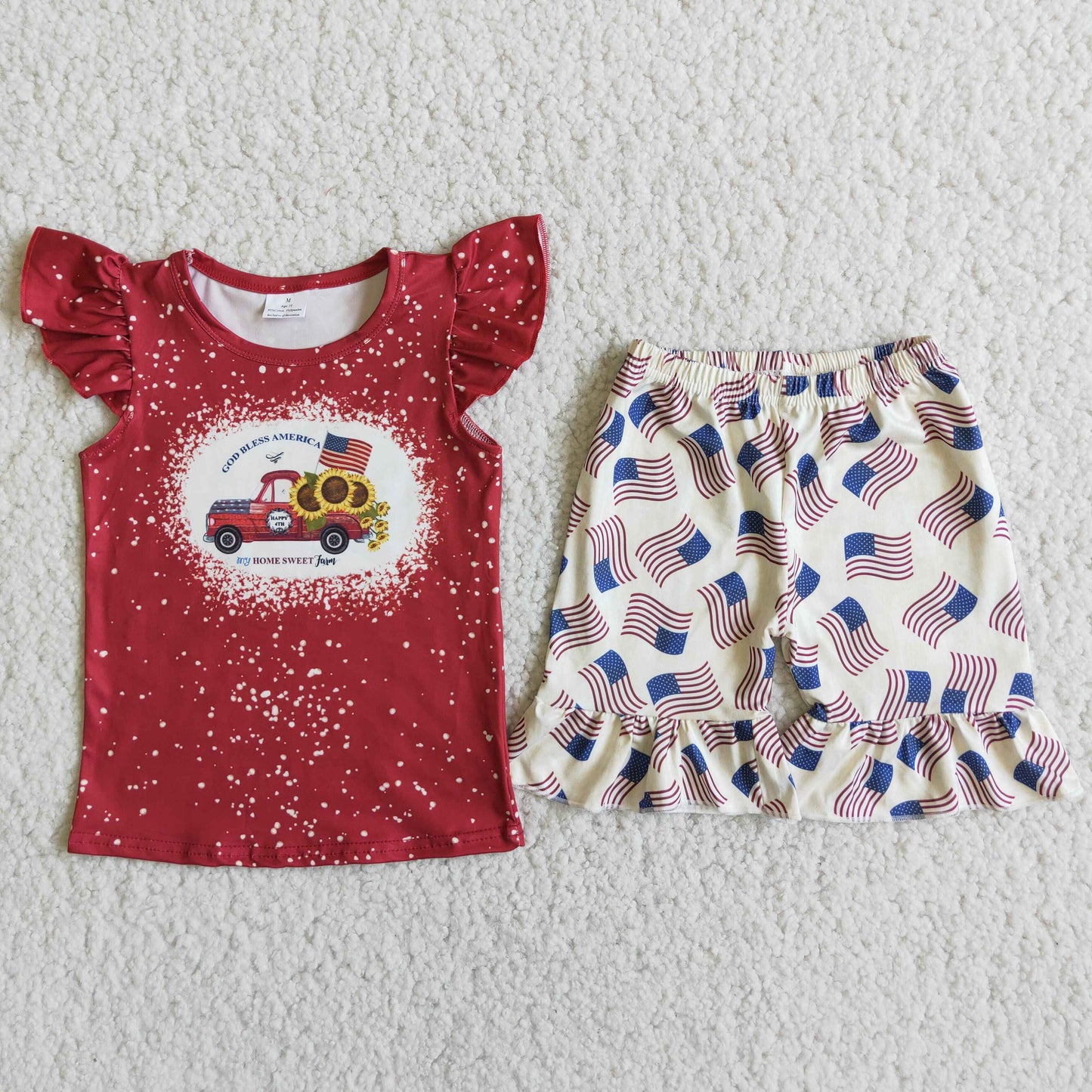 Baby Girl Happy 4th of July Baby Girl Red Car Flag Shorts Outfit