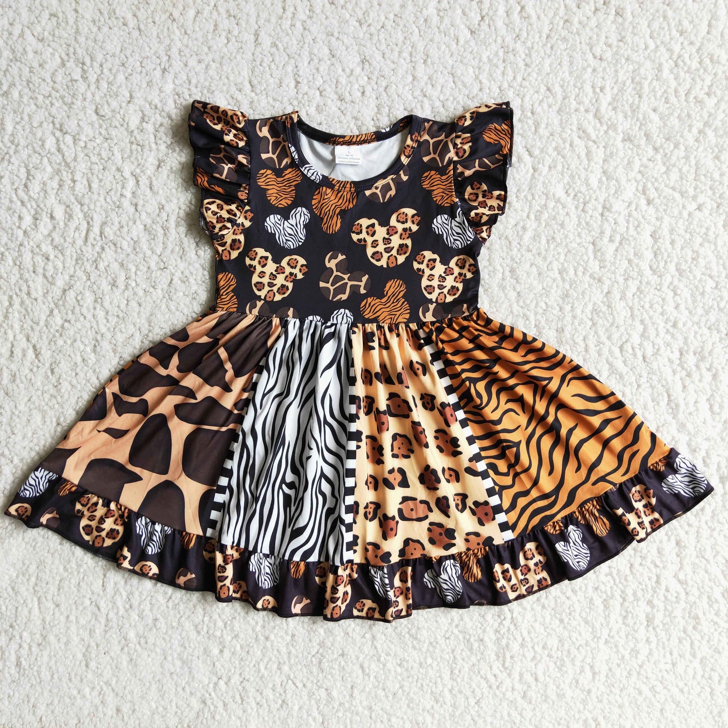 D8-30 Summer Short Sleeve Cartoon Leopard Twirl Dress