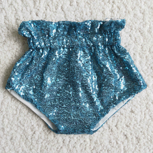 D10-17 Baby Boy Girl Blue Glitter Sequins Bummies With Lining Shorts