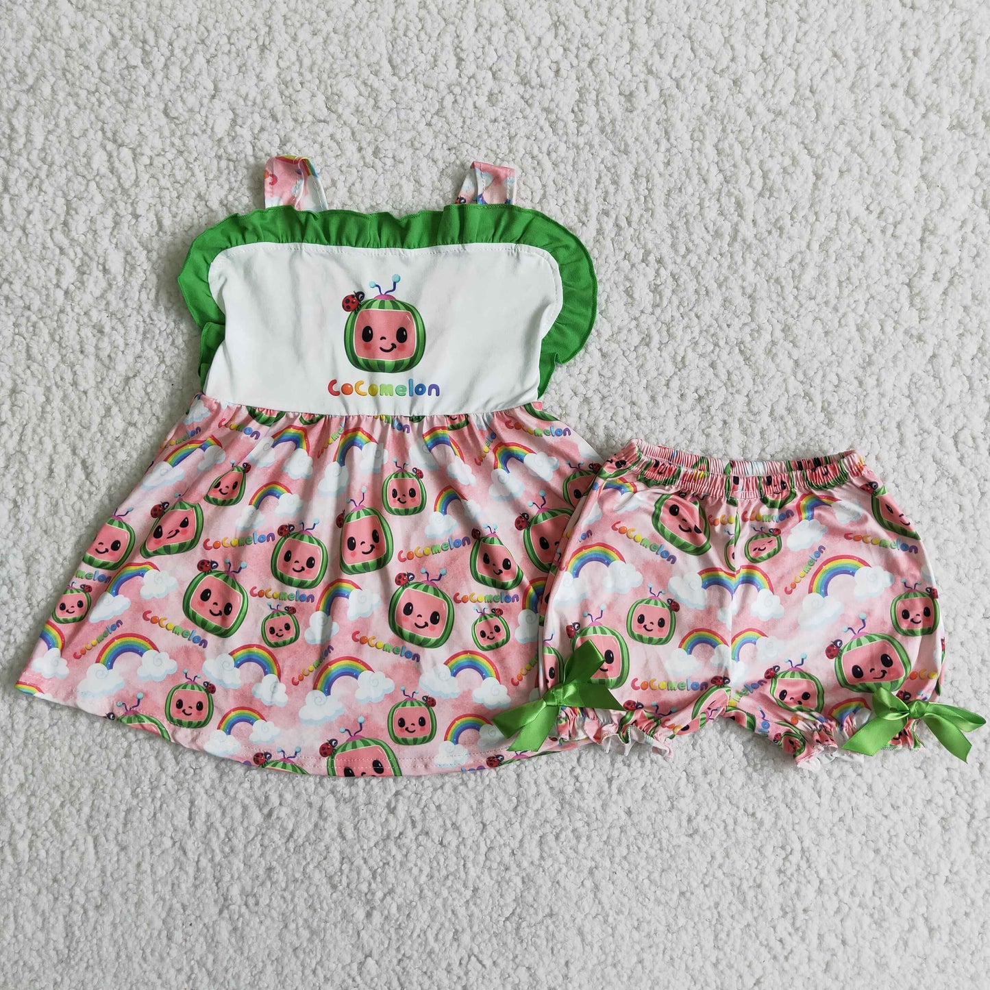 Baby Girl Summer Melon Bow Shorts Outfit