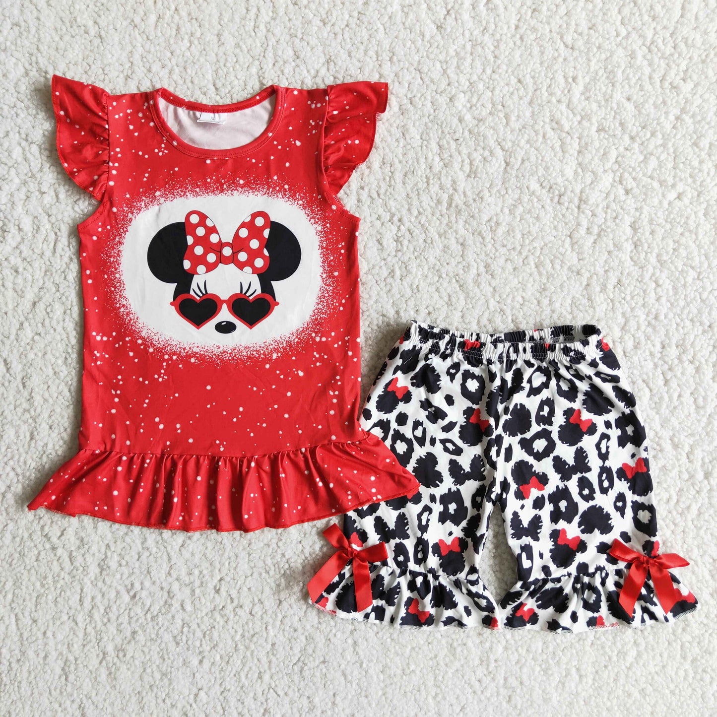 Baby Girl Summer Red Cartoon Leopard Shorts Outfit