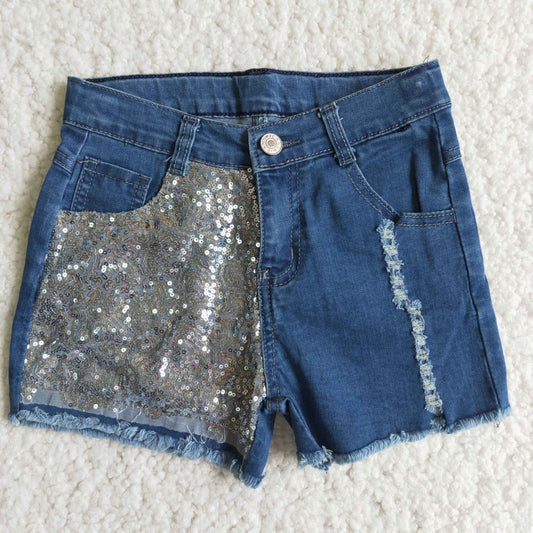 D8-14 Baby Girl Sequins Denim Shorts